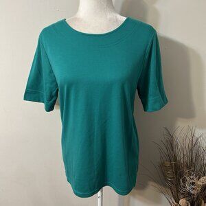 Weekenders Women Green Short Sleeve Top Round Neck Stretch Cotton Blend Sz M